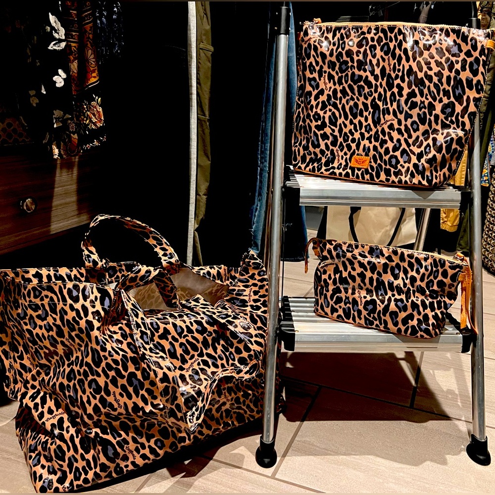 Set of Three Consuela Blue Jaguar Leopard Bags-Purse, Accessory Bag & Duffle